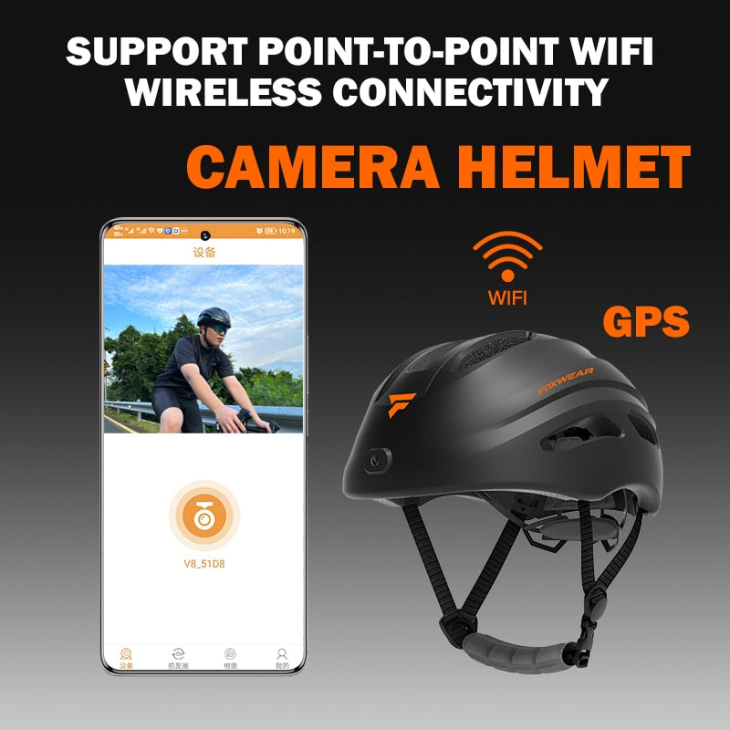 Waterproof Cycling Smart Helmet with Wi-fi Camera, Warning Tail Light,  Safety Caps for Electric Bike Scooter Skateboard unisex