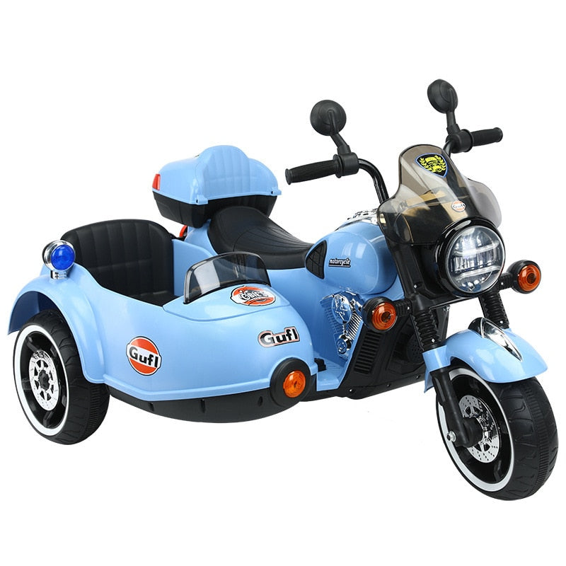 Children 12V Rechargeable Electric Motorcycle Ride on Car 2 PeopleTandem Tricycle for Kids Electric Cars Vehicles