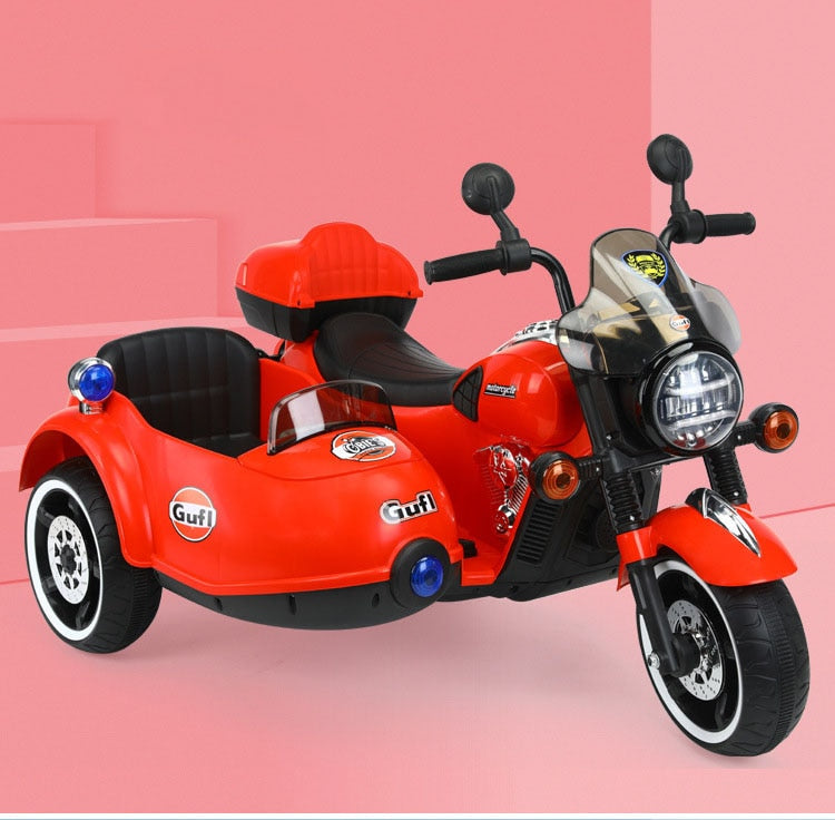 Children 12V Rechargeable Electric Motorcycle Ride on Car 2 PeopleTandem Tricycle for Kids Electric Cars Vehicles