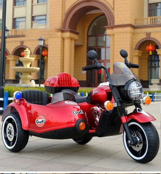 Children 12V Rechargeable Electric Motorcycle Ride on Car 2 PeopleTandem Tricycle for Kids Electric Cars Vehicles