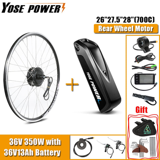 36V 350W Electric Bicycle Engine 27.5, 700C Cassette Screwed Rear Motor Wheel Ebike Conversion Kit with Battery