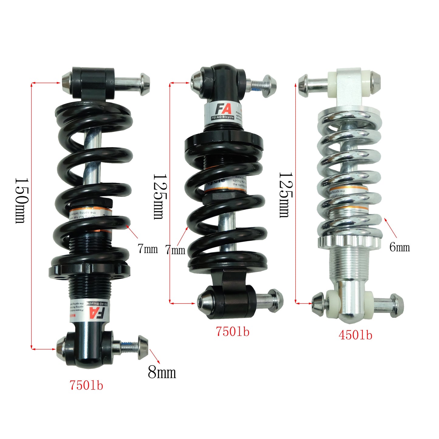 125mm; 150mm; 750lbs Front & Rear Shock Absorbents. For Electric bicycle. Universal