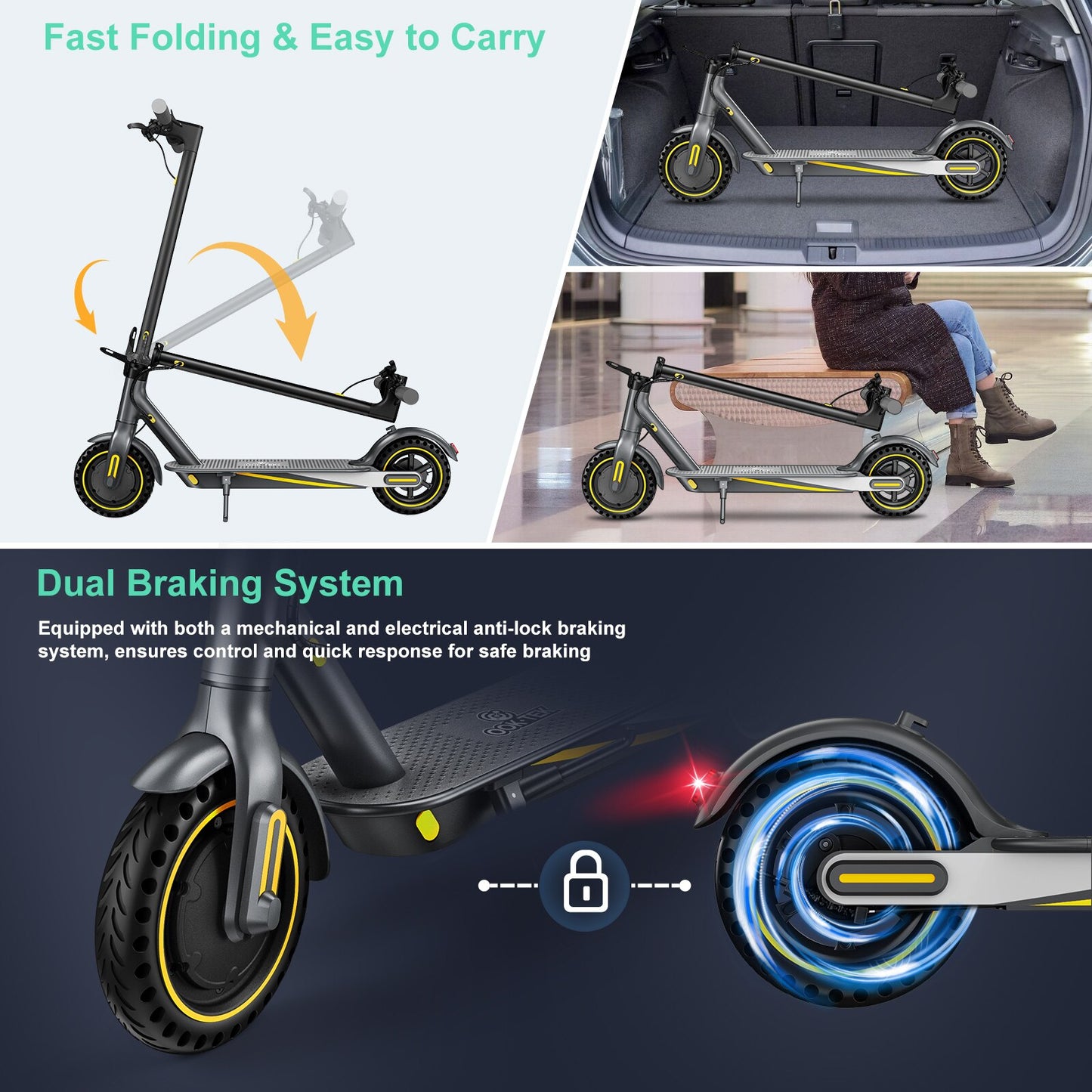 TDZXQQ Electric Scooter Foldable 36V 10.5ah Adult e-Scooter. Application Control 25 km/h 350-W Portable e-Scooter 8.5 inch Tires.